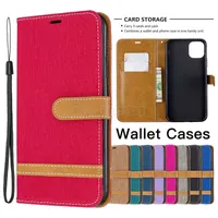 Wallet Phone Cases for iPhone 13 12 11 Pro Max X XS XR 7 8 Plus, Denim Cloth Texture PU Leather Flip Kickstand Cover Case with Card Slots,