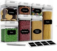Armazenamento de alimentos herméticos Recipiente de armazenamento de alimentos 7 peças Definir canisters plásticos claros para cereais, farinha com tampas fáceis de bloqueio, incluem rótulos e marcador DWF10229