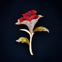 핀, 브로치 패션 붉은 양귀비 꽃 Diamante 크리스탈 브로치 연회 배지 브로치 핀 유방 여성을위한 아름다움