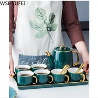 Mugs WSHYUFEI European Ceramic Cup Luxury Coffee Set Home Afternoon Tea 6 Cups Spoons 1 Tray Pot About 230ml
