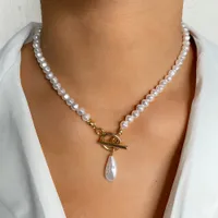 2021 Unregelmäßige Perlenanhänger Halskette Weibliche Retro Geometrische Nachahmung Perle OT Schnalle Choker Halskette Punk Perlen Kette Schmuck