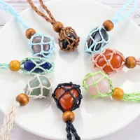 Dekorativa föremål Figurer Justerbar halsbandsladd Tom Stenhållare Vaxrep Diy Natural Quartz Crystal Healing Net Bag Pendant