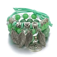 Pintura verde de las mujeres de color plateado árbol de hoja colgante pulsera de moda borla abalorios bohemian pulsera joyería regalo