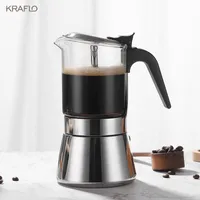 Groothandel aangepaste glazen-top mocka pot poeder espresso maker 160/240/360 ml roestvrijstalen huis koffie moka pot | Kraflo