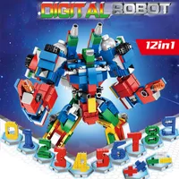12 في 1 ملون أطقم روبوت الرقمية نموذج اللبنات الطوب عمل الشكل لعبة لصبي