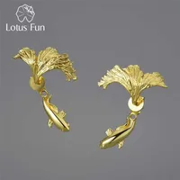 Lotus Fun 18K Gold Unusual Divided Design Fighting Fish Stud Earrings for Women 925 Sterling Silver Original Jewelry Trend 220114