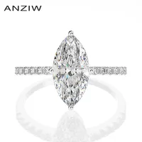 Pierścienie klastra Anziw Sterling Silver Marquise Cut stworzył sona diamond klasyczny pierścionek zaręczynowy dla damskich prezentów biżuterii