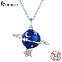 BAMOER 100% 925 Secret Planet Moon Star Kettingen hangers voor vrouwen sterling zilveren sieraden BSN007