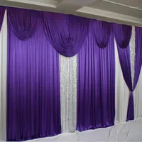 Feest decoratie 20ft * 10ft paarse ijs zijde bruiloft achtergronden gordijn met witte swag gordijnen 3m * 6m evenement stge backgrounds