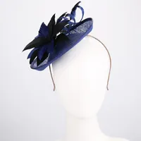 Fascinador mujer boda sombreros para elegantes fedoras plumas azules decorar cócteles fiesta de té formal accesorios para el cabello timo