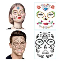 12 pacote de maquiagem de halloween máscaras adesivos conjunto, dia dos mortos, tatuagem temporária para traje cosplay de festa de festa de festa adulto, padrão de esqueleto floral