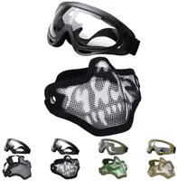 Taktik Güneş Gözlüğü Airsoft Çekim Yarım Maske Çelik Hasır ve Gözlük Seti Spor Paintball CS Gözler Koruma