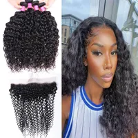 Grade A Water Wave Hair Bundles With Lace Frontal 13x4 Natural 1B Color Remy Human Water Deep Body Wave India Hair Extensions