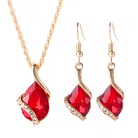 Set di collane per orecchini di moda in oro rosa ovale taglio cubico zirconia collana di charme carino pendente a goccia orecchini gioielli set
