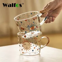 Verres à vin walfos 500 ml d'échelle créative tasse de verre de verre petit déjeuner mlik coffre tasse de maison couple courique d'eau soleil motif de motif d'oeil