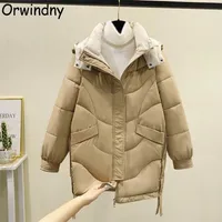 Orwindny Kadınlar Kış Ceket Kalınlaşmak Sıcak Öğrenci Uzun Ceket Kapşonlu Katı Kar Giyim Parkas Kadın Artı Boyutu S-3XL 211119