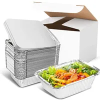Dinkware Ensembles en aluminium Jacable à 30 paquets jetables, Pans d'aluminium d'étain avec couvercle recyclable, stockage en étain profond pour la cuisson / la cuisson / à emporter