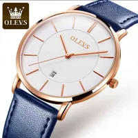 Olevs 2022 새로운 비즈니스 시계 울트라 얇은 다이얼 방수 빛나는 패션 남자 통기성 가죽 스트랩 쿼츠 시계 5869 0127