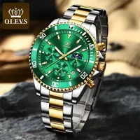 Olevs 녹색 방수 유령 쿼츠 시계 달 단계 스포츠 크로노 그래프 스테인레스 스틸 손목 시계 남성 220122