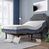 Lit ergonomique réglable de meubles de chambre à coucher avec massage de vibrations, port USB 1A / 2A, climatisation à distance sans fil et à LED, double xl, gris