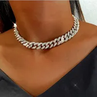 13 mm Miami Cuba Cuba Cadena de oro Silver Color Gargantilla Collar para Mujeres Iced Out Crystal Rhinestone Collar Hip Hop Jewlery
