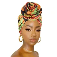 3 stücke Afrikanischer Druck Stretch Bandana Kopf Wrap Langer Schal Satin Floral Ankara Dashiki Frauen Party Turban Headwear Kappe Haarschmuck 220312