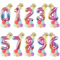 14st / set regnbåge nummer ballonger med guldkrona unicorn party folie ballong födelsedag dekorationer baby shower barn globos