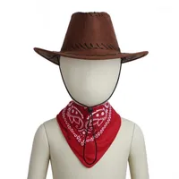 Kind Jungen Mädchen Party Cosplay Cowboy Hut mit Bandanna Halloween Pretend Kostüm Zubehör Western Filz Kordelzug Cap Set Caps Hats1