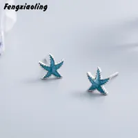 Fengxiaoling 2021 Boucles d'oreilles de pote de mode Simple Drop Glaze Starfish For Women 925 Bijoux en argent sterling