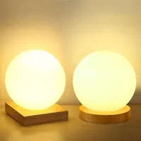 Luzes da noite 15 cm pequena redonda lâmpada de mesa simples Criativo Creative Dimmer Light Quarto Decoração Bola De Madeira LED
