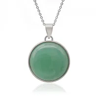 Round Snap Stone Pendant Necklaces Natural Gemstones Pendants with Silver Plated Chain Women Jewelry Gifts