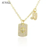 Pingente colares Sunsll design ouro quadrado marca zircon manga estrela e música símbolo moda hip hop colar presente de jóias