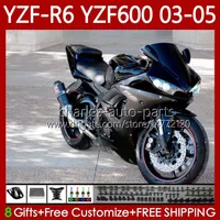 Motorradkörper für Yamaha YZF600 YZF R 6 600 CC YZF-R6 Black 2003 2004 2005 Cowling 95NO.134 YZF R6 600CC YZF-600 03-05 Körper YZFR6 03 04 05 OEM Fairing Kit