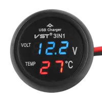 12V / 24V Digitalzählermonitor Car Battery Instrument-Messgeräte 3 in 1 LED USB-Mobiltelefon-Ladegerät 5V 2.1A Voltmeter-Thermometer LCD-Dual-Anzeige Autoteile