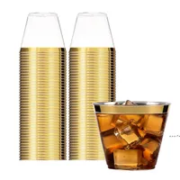 NewRose Gold Plastic Cups ~ 9 oz Clear Plastic Cups Old Fashion Tumblers ~ Gold Gold Rimmed Cups Fantasia monouso Wety Birthday Birthday RRD1284