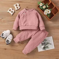 Clothing Sets Autumn And Winter Baby Boys Girls Solid Round Neck Long Sleeve Knitted Cotton Pullover Top Trousers Set Ropa Para Niña