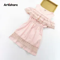 Artishare Girl Dress Off Shoulder kids Sleeveless Princess Dress Teenage Lace Girls Clothes 6 8 10 12 Children Sundress 210528