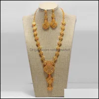 Smycken Inställningar Dubai Indien Guldfärgsuppsättningar för kvinnor African Flower Halsband Örhängen Party Bröllop Bridal Aessories 201215 Drop Leverans