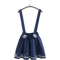 God vacker sommar kvinnor kjolar tecknad katt hund broderi hajuku kawaii japan stil söt chiffongrem mini 210619