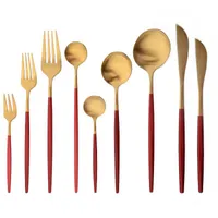ディナーウェアセットJankng Red Gold Cutlery Setステンレス鋼Luxury Flatware Home Fork Spoon Knife Kitchen Silverware