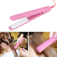 Mini Pink Ceramic Electronic Hair Straightener Iron Chapinha Straightening Corrugated Irons Hair Crimper Styling Tools 100~240V 211224