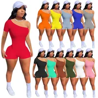 Dames Sexy Solid Bodycon Jumpsuits One Shoulder One-Piece Rompertjes Plus Size Playsuits 2XL Bodysuits Sexyclub Overall DHL SHIP 5035