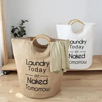 Aufbewahrungskörbe Faltbare Wäschekorb Baumwollleinen für schmutzige Kleidung Spielzeug Organizer Tragbare Hamper mit Bambusgriff