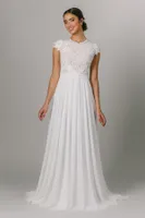 2021 Simple A-line Lace Chiffon Boho Modest Bridal Gowns Wedding Dress Summer Elegant LDS Beach Bride Robes