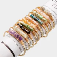 Natural Stone Strand Bracelet Gilded Wire Wrap Irregular Crystal Quartz Cuff Bangles Bracelets Fashion Gemstone Jewelry Gift Free DHL