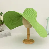 حافة واسعة القبعات 2022 المرأة طوي المتضخم قبعة الشمس الصيف 25 سنتيمتر كبيرة شاطئ سيدة في الهواء الطلق حماية القش بالجملة