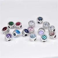Charms Pulsera Bead DIY Silver Hollow Out Rhinestone Mujer DIY Jewelry 925 Sterling Silver Crystal Radiant Charm Beads
