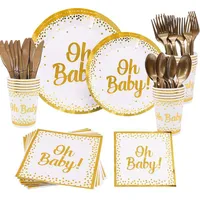 일회용 식기류 10pcs/set Oh Baby Gold Tableware Bronzing Dot Plate Cups 냅킨 세트 생일 파티 장식 샤워 공급