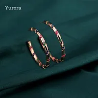Hoop Huggie Yurora Pendientes redondos de lujo para mujeres multicolor circonia rosa oro boho círculo joyería de moda regalos accesorios