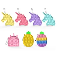 Unicorn Pop Fidget Zabawki Sensoryczne Biżuteria Klucz Łańcuch Favor Kolorowe Push Poo Bubble Poppers Cartoon Delple Rainbow Toy Brelok Stresowy Reliriever